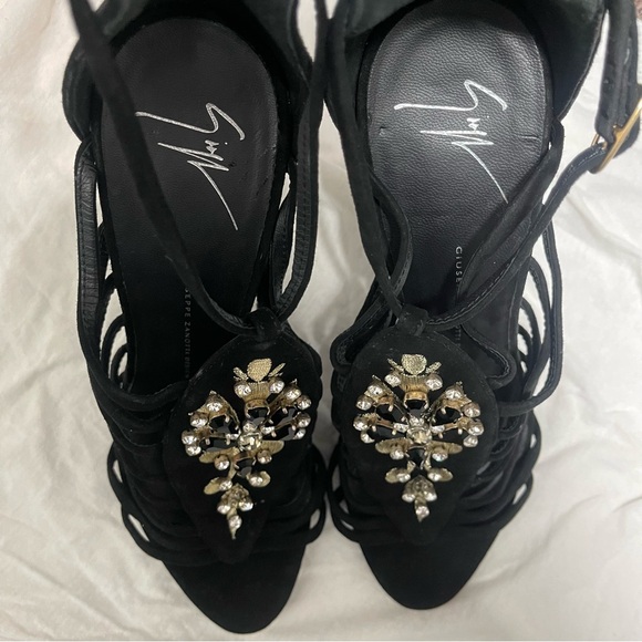 ✨GIUSEPPE ZANOTTI✨Sexy Black Crystal Embellished T-Bar Sandal Heel - Picture 9 of 12